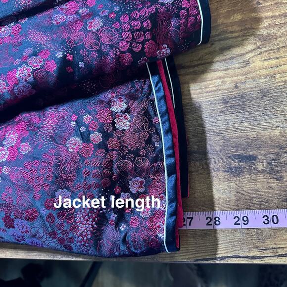 Solz Squirrel Chinese Reversible Silk Jacket Size MED Black Pink Floral GUC - Picture 8 of 13